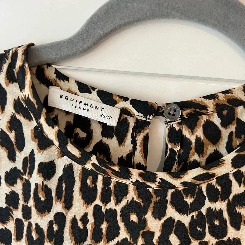EQUIPMENT FEMME NEW Aubrey Leopard Print Silk Shift Dress XS - Picture 11 of 13